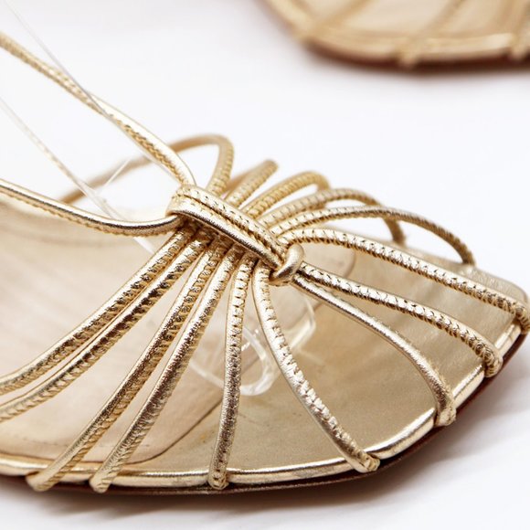 Porte & Paire Net-a-porter Gold Metallic Leather Sandals Lace Up Strappy 39 $280 - Picture 16 of 16